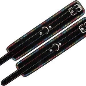 BDSM Wrist Cuffs with Rainbow Thread