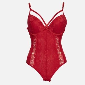 Black or Red Padded Strappy Lace Teddy