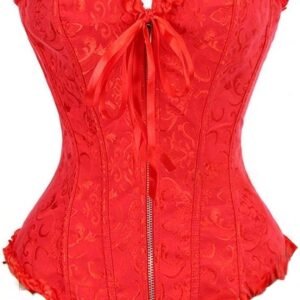 Red Brocade Vintage Corset with Front Zip Closure