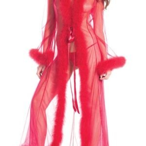 Red Sheer Sexy Long Gown with Feathers