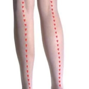 Sheer White Thigh High Stockings with Seductive Red Heart Motif Back Seam